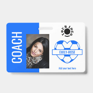 Soccer Ball Photo Logo Barcode Template Coach Blue Badge