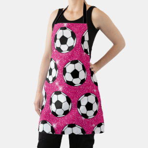Soccer Ball Pink Frost Glitters Sport Player White Apron