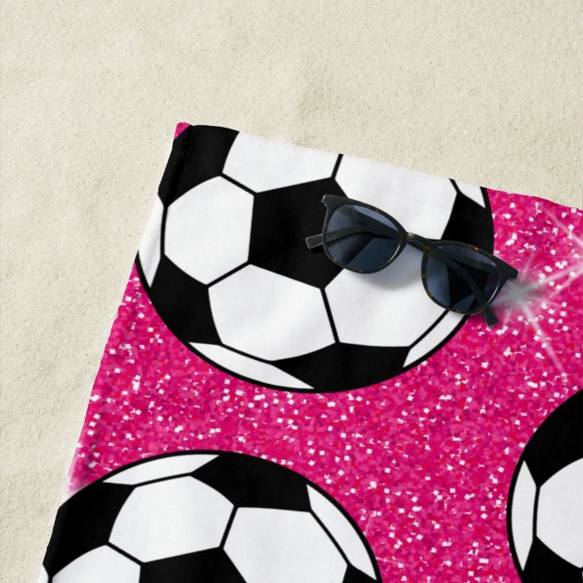 Soccer Ball Pink Frost Glitters Sport Player White Beach Towel (In Situ)