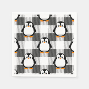 Soccer Ball Plaid Pattern In Black White and Gray Napkin