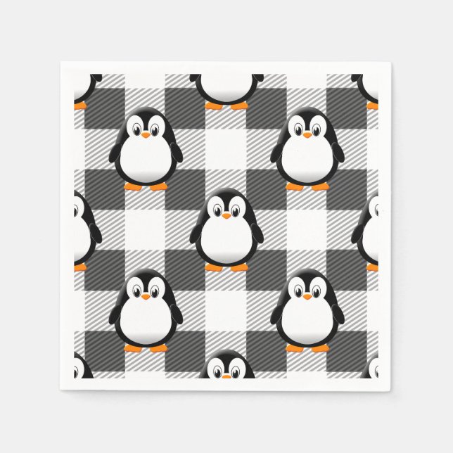 Soccer Ball Plaid Pattern In Black White and Grey Napkin (Front)