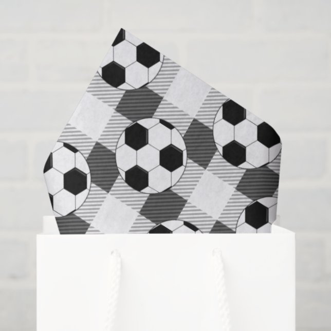 Soccer Ball Plaid Pattern In Black White and Grey Tissue Paper (Gift Bag)
