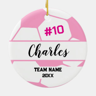 Soccer Ball Player   Custom Name Number & Team Ceramic Ornament