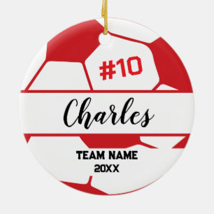 Soccer Ball Player Custom Name Number & Team Ceramic Ornament