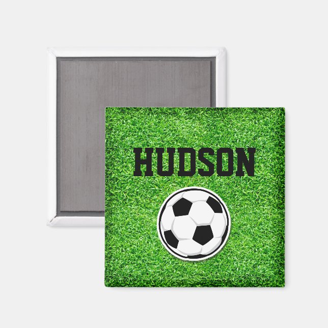 Soccer Ball Player NAME Green Grass Sports Fan Magnet (Front/Back)