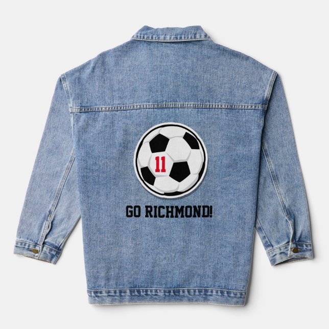 Soccer Ball Player Number Team Name Sports Fan Denim Jacket (Back)