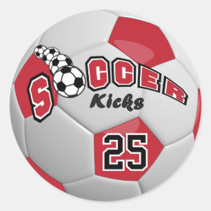 Soccer Ball Players Kicks    Dark Red Classic Round Sticker