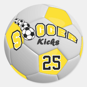 Soccer Ball Players Kicks   Yellow Classic Round Sticker