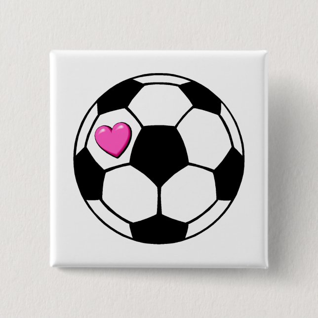 Soccer Ball (Pnk Hrt) 2 Inch Square Button (Front)