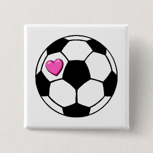 Soccer Ball (Pnk Hrt) 2 Inch Square Button