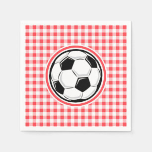 Soccer Ball; Red and White Gingham Napkin