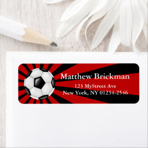 Soccer Ball Red Black Return Address Label