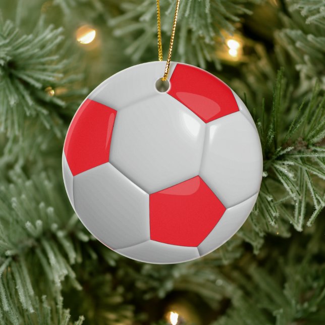 Soccer Ball | Red Ceramic Ornament (Tree)
