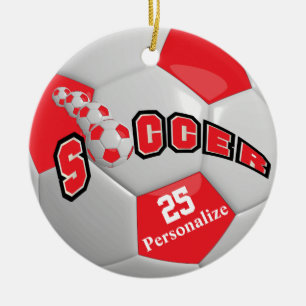 Soccer Ball - Red   Personalize Ceramic Ornament