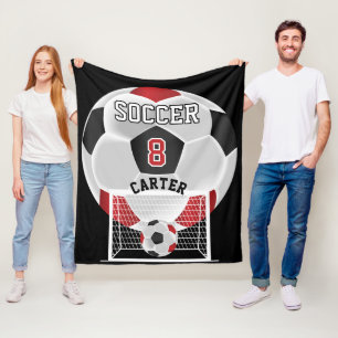 Soccer Ball - Red, White and Black Fleece Blanket