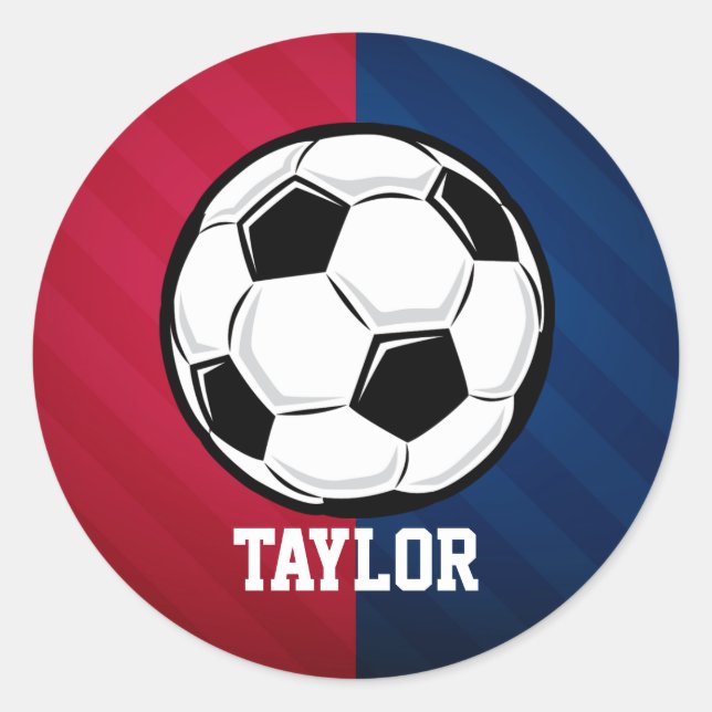 Soccer Ball; Red, White, and Blue Classic Round Sticker (Front)