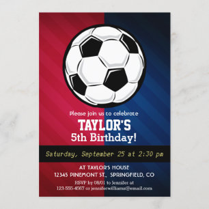 Soccer Ball; Red, White, and Blue Invitation