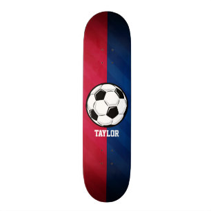 Soccer Ball; Red, White, and Blue Skateboard