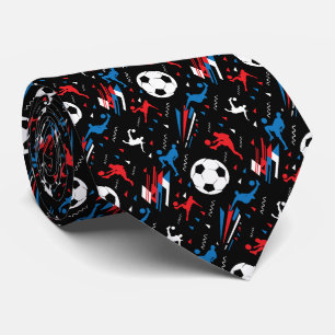 Soccer Ball Red White Blue Geometric Graphic Tie