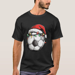 Soccer Ball Santa Hat Christmas Lights Xmas Soccer T-Shirt