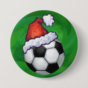 Soccer Ball Santa Hat on Green 3 Inch Round Button