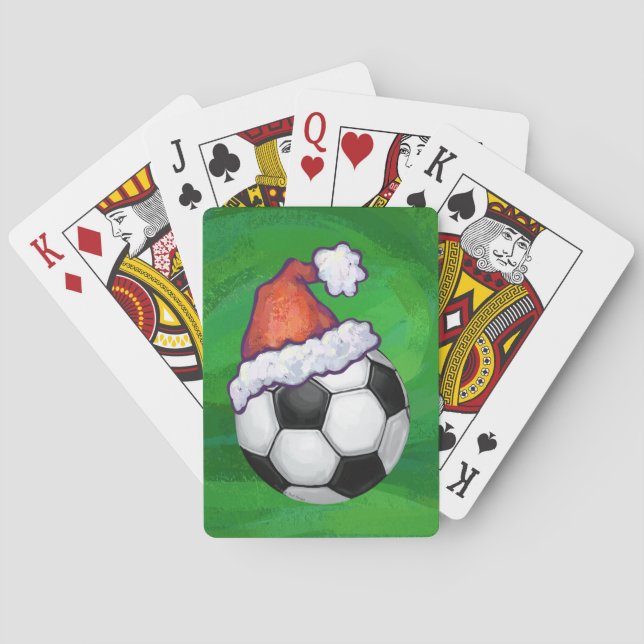Soccer Ball Santa Hat on Green Playing Cards (Back)