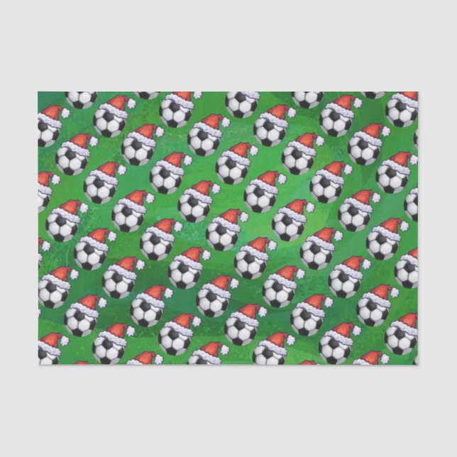 Soccer Ball Santa Hat Pattern on Green Tissue Paper (Front)
