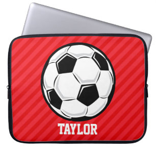 Soccer Ball; Scarlet Red Stripes Laptop Sleeve
