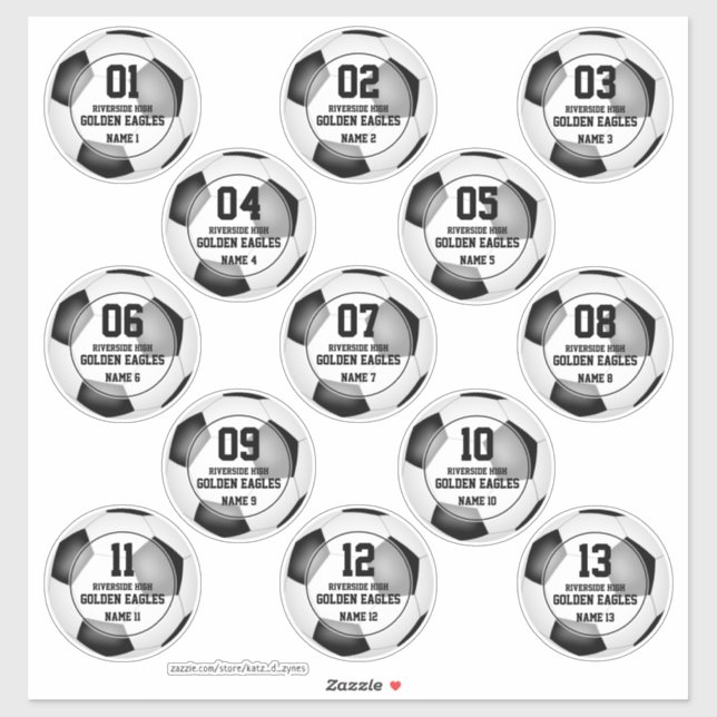 soccer ball set of 13 personalized stickers (Sheet)
