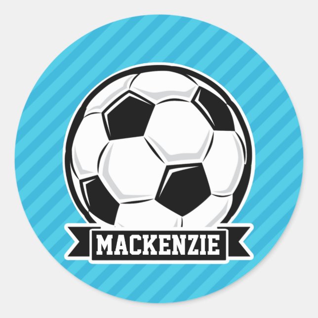 Soccer Ball; Sky Blue Stripes Classic Round Sticker (Front)