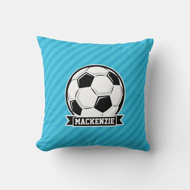 Soccer Ball; Sky Blue Stripes Throw Pillow (Front)