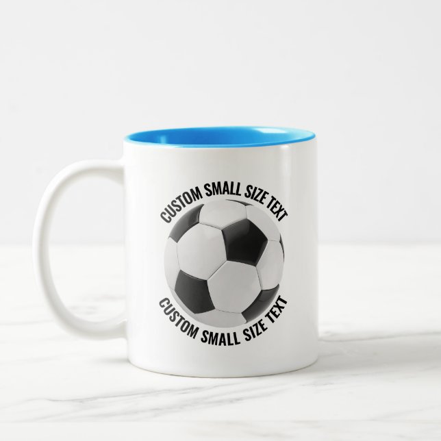 Soccer Ball & Small Text LIGHT BLUE 11oz Custom Two-Tone Coffee Mug (Left)