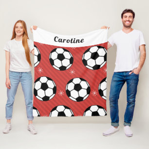 Soccer Ball Snow Red Festive Vibrant Personalized Fleece Blanket
