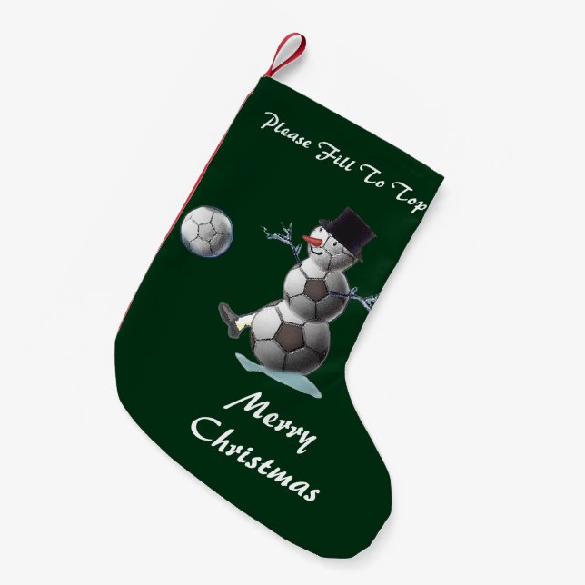 Soccer Ball Snowman Christmas Small Christmas Stocking (Front (Hanging))