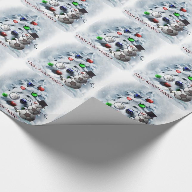 Soccer Ball Snowman Christmas Wrapping Paper (Corner)