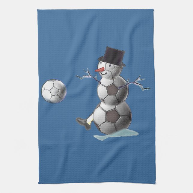 Soccer Ball Snowman Kitchen Towel (Vertical)