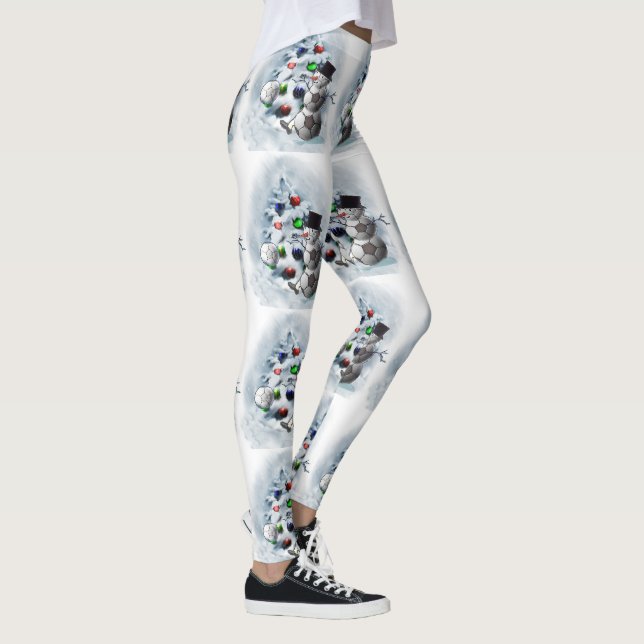 Soccer Ball Snowman Leggings de Noël (Droite)