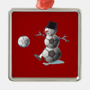 Soccer Ball Snowman Metal Ornament