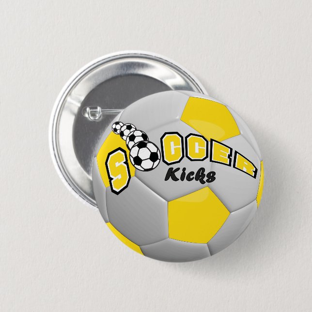 Soccer Ball Sport Kicks | Yellow 2 Inch Round Button (Front & Back)