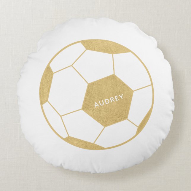 Soccer Ball Sports Gift Custom Gold Round Pillow (Front)