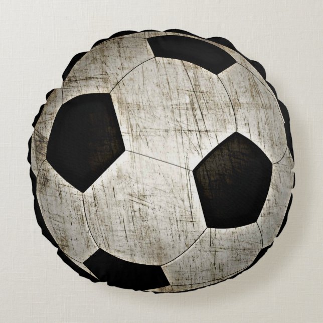 Soccer Ball Sports Player Black White Round Pillow (Front)