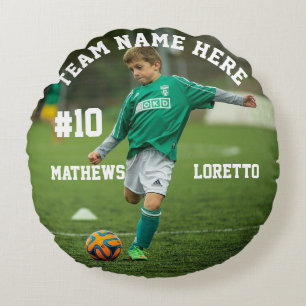Soccer Ball Team Name Player Photo Number & Name Round Pillow