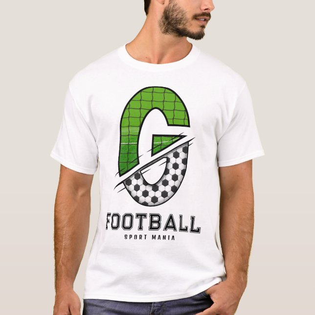 Soccer Ball Texture Initial Sporty Typography  T-Shirt (Front)