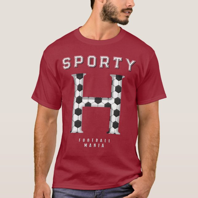 Soccer Ball Texture Initial Sporty Typography  T-Shirt (Front)