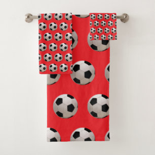 Soccer Ball Theme Red Bath Towel Set