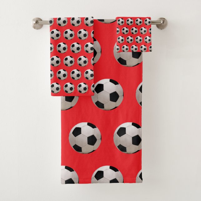 Soccer Ball Theme Red     Bath Towel Set (Insitu)