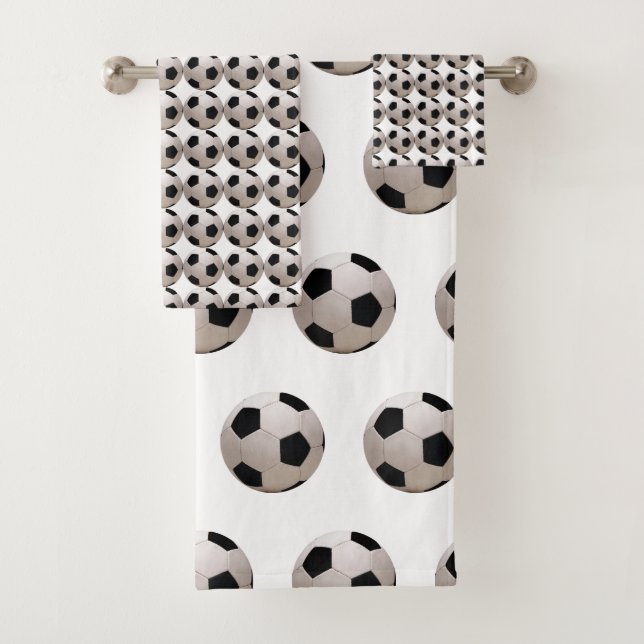 Soccer Ball Theme White      Bath Towel Set (Insitu)