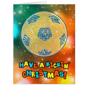 Soccer Ball Typography Blue Christmas Card