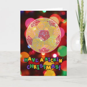 Soccer Ball Typography Red Christmas Card