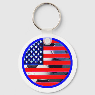 Soccer Ball & USA Flag2 The MUSEUM Zazzle Blue-C Keychain